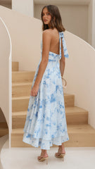 Kathy Halter Neck Maxi Dress - Blue Floral