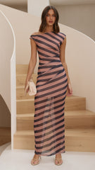 Lilani Mesh Maxi Dress - Navy Stripe