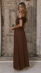 Larissa One Shoulder Maxi Dress - Brown