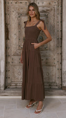 Carlina Tiered Maxi Dress - Chocolate