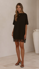Saya T Shirt Lace Mini Dress - Black