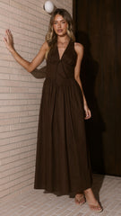 Rachel Tie Back Maxi Dress - Chocolate
