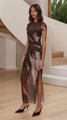 Pia Sheer Maxi Dress - Cocoa Ochre