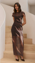 Pia Sheer Maxi Dress - Cocoa Ochre