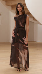 Gemma Sheer Maxi Dress - Cocoa Ochre
