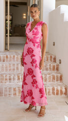 Nikova Maxi Dress - Pink Embroidery