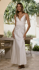 Zada Bow Maxi Dress - Cream/Black Polka Dot
