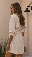 Zaida Shirt Mini Dress - Beige