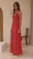 Oriella Maxi Dress - Red Polka