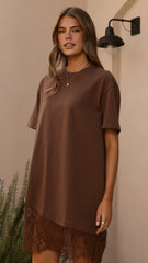 Avei Lace T-Shirt Mini Dress - Chocolate