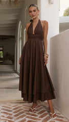 Kathy Halter Neck Maxi Dress - Chocolate