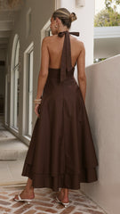 Kathy Halter Neck Maxi Dress - Chocolate