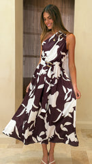 Hadas Maxi Dress - Chocolate/White Print
