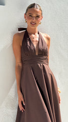 Kathy Halter Neck Maxi Dress - Chocolate