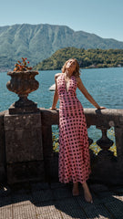 Kya Maxi Dress - Pink / Brown Polka