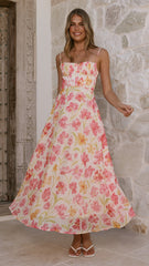 Rahima Maxi Dress - Pink/Yellow Flower