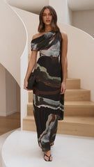 Geneva Maxi Dress - Green Abstract