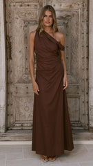 Larissa One Shoulder Maxi Dress - Brown