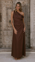 Larissa One Shoulder Maxi Dress - Brown