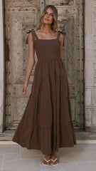 Carlina Tiered Maxi Dress - Chocolate