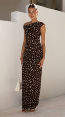 Lilani Maxi Dress - Chocolate/White Polka Dot