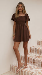 Molly Linen Mini Dress - Chocolate