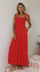 Carlina Tiered Maxi Dress - Red