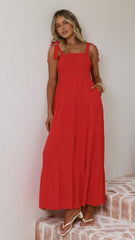 Carlina Tiered Maxi Dress - Red
