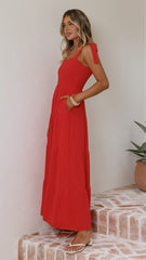 Carlina Tiered Maxi Dress - Red