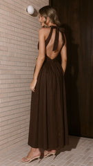 Rachel Tie Back Maxi Dress - Chocolate