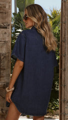 Maliha Button Up Mini Dress - Dark Denim