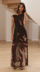 Gemma Sheer Maxi Dress - Cocoa Ochre