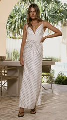 Zada Bow Maxi Dress - Cream/Black Polka Dot