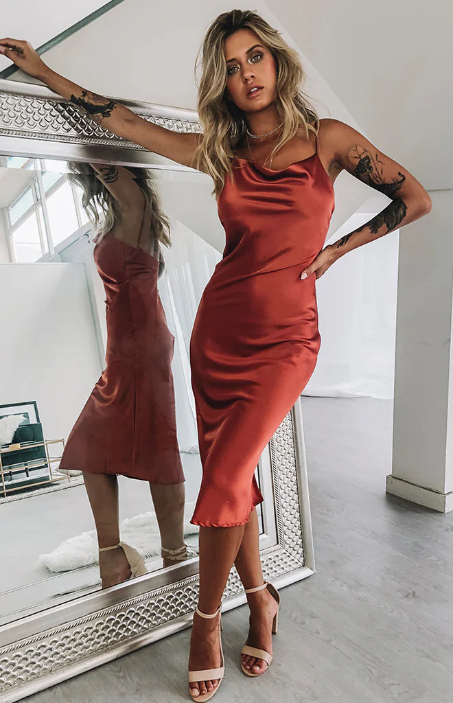 Schiffer Slip Midi Dress Rust