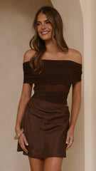 Daena Off Shoulder Mini Dress - Chocolate