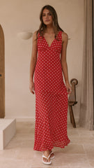 Oriella Maxi Dress - Red Polka