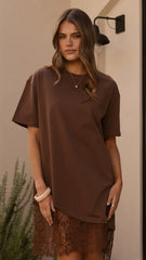 Avei Lace T-Shirt Mini Dress - Chocolate