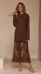 Kailey Lace Maxi Dress - Brown