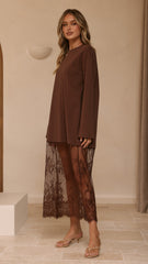 Kailey Lace Maxi Dress - Brown