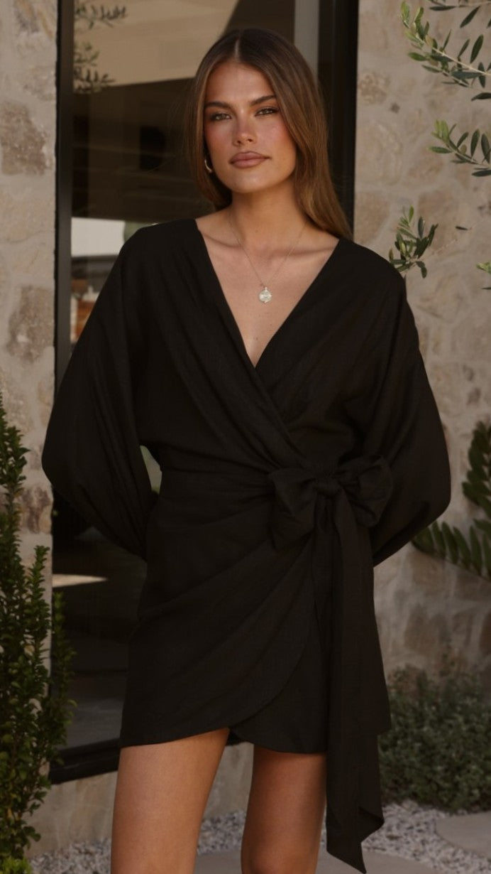 Myra Long Sleeve Mini Dress - Black