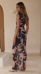 Lilani Mesh Maxi Dress - Navy/Pink Print