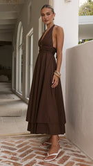 Kathy Halter Neck Maxi Dress - Chocolate