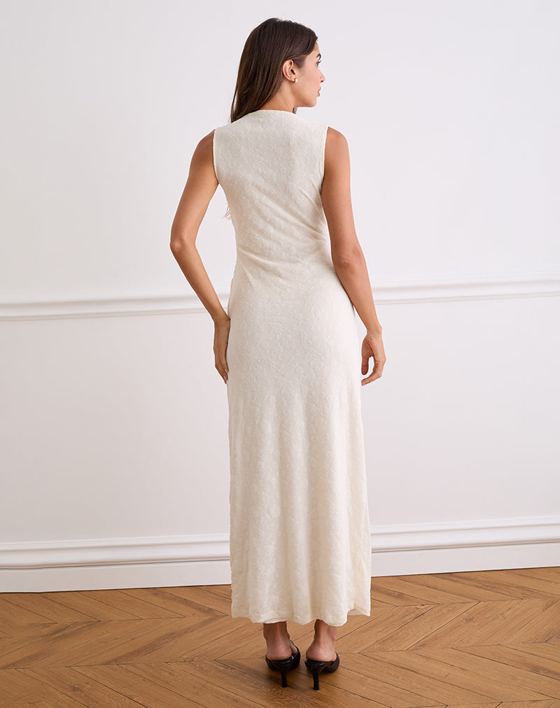 Gerda Maxi Dress in Floral Flock Cream
