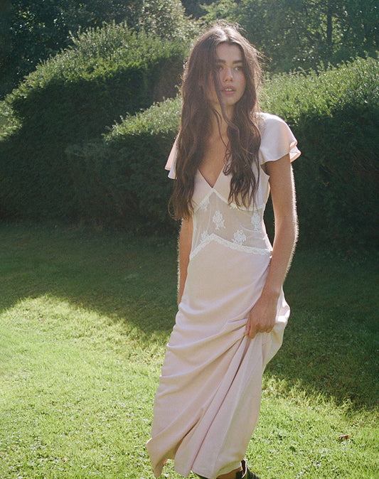 Lirenda Midi Dress in Satin Baby Pink