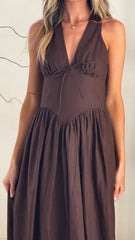 Rachel Tie Back Maxi Dress - Chocolate