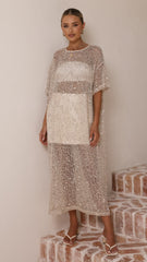 Zinnia Sequins Maxi Dress - Beige