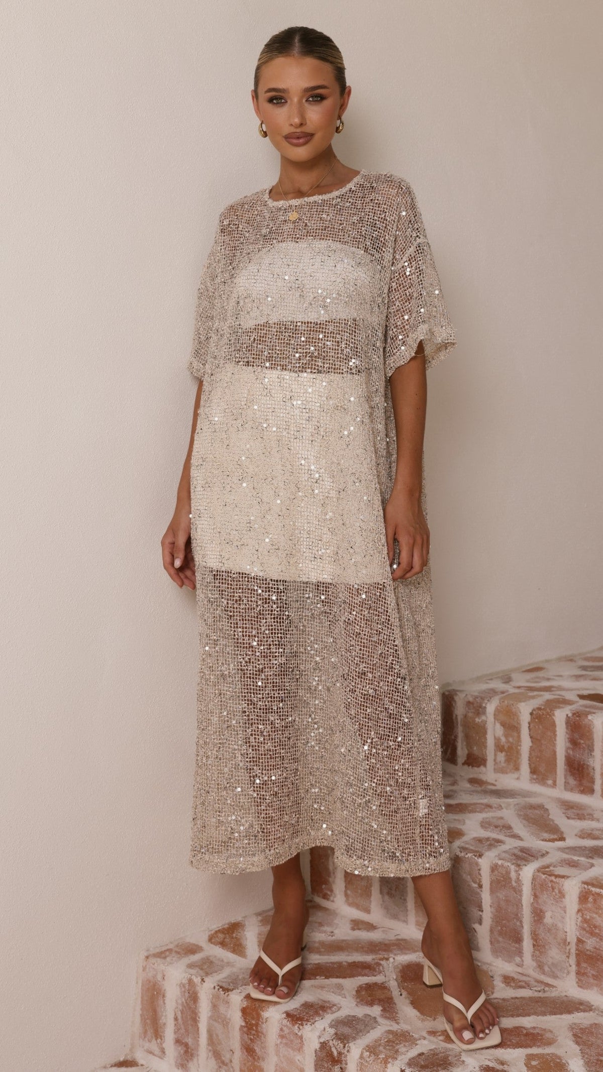Zinnia Sequins Maxi Dress - Beige