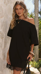 Kailen T-Shirt Lace Mini Dress - Black