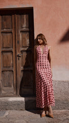 Kya Maxi Dress - Pink / Brown Polka
